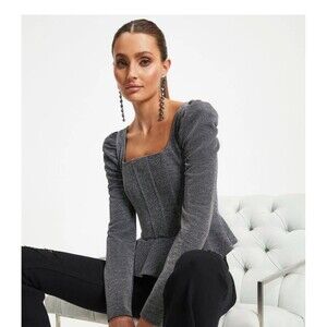 Fate Women’s Size M Gray Metallic Peplum Top Party Corset Cottagecore